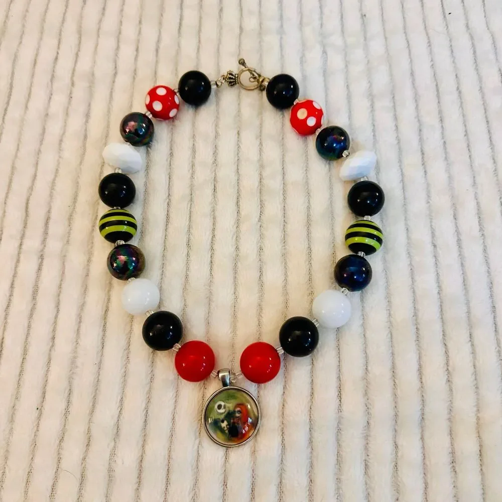 Handmade Princess Nightmare Before Inspired Chunky Bubblegum Bead Necklace